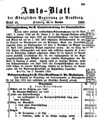 Amtsblatt für den Regierungsbezirk Arnsberg Samstag 10. November 1860