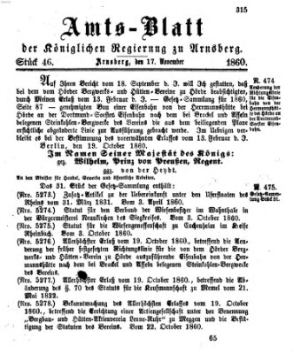 Amtsblatt für den Regierungsbezirk Arnsberg Samstag 17. November 1860