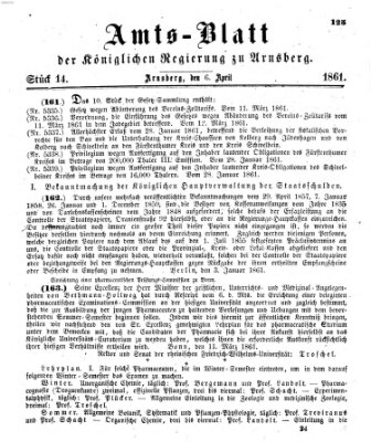 Amtsblatt für den Regierungsbezirk Arnsberg Samstag 6. April 1861