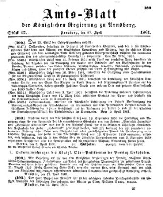 Amtsblatt für den Regierungsbezirk Arnsberg Samstag 27. April 1861