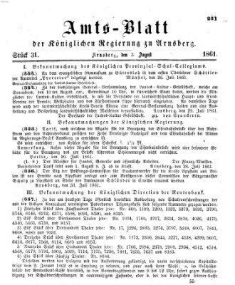 Amtsblatt für den Regierungsbezirk Arnsberg Samstag 3. August 1861