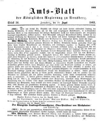 Amtsblatt für den Regierungsbezirk Arnsberg Samstag 24. August 1861