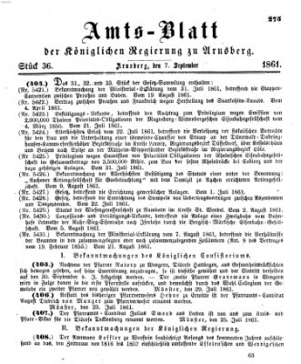 Amtsblatt für den Regierungsbezirk Arnsberg Samstag 7. September 1861