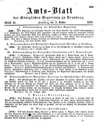 Amtsblatt für den Regierungsbezirk Arnsberg Samstag 12. Oktober 1861