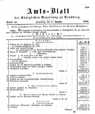 Amtsblatt für den Regierungsbezirk Arnsberg Samstag 30. November 1861