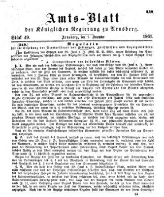 Amtsblatt für den Regierungsbezirk Arnsberg Samstag 7. Dezember 1861