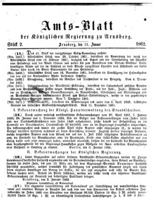 Amtsblatt für den Regierungsbezirk Arnsberg Samstag 11. Januar 1862