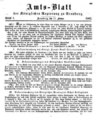 Amtsblatt für den Regierungsbezirk Arnsberg Samstag 15. Februar 1862