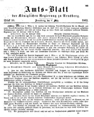 Amtsblatt für den Regierungsbezirk Arnsberg Samstag 8. März 1862