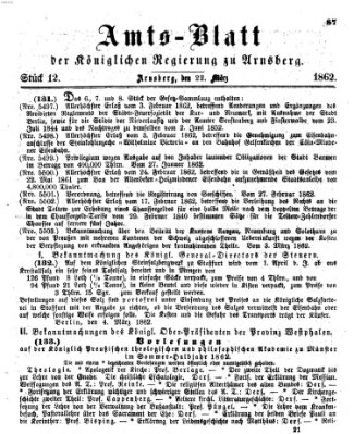 Amtsblatt für den Regierungsbezirk Arnsberg Samstag 22. März 1862