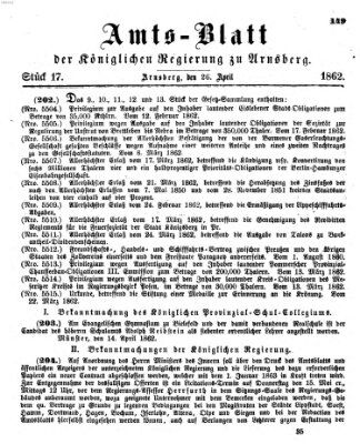 Amtsblatt für den Regierungsbezirk Arnsberg Samstag 26. April 1862