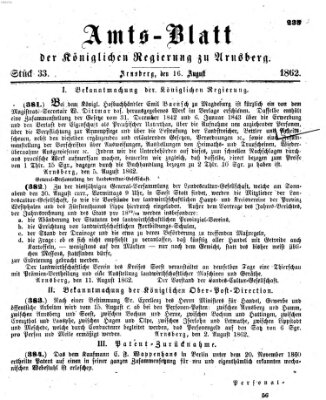 Amtsblatt für den Regierungsbezirk Arnsberg Samstag 16. August 1862