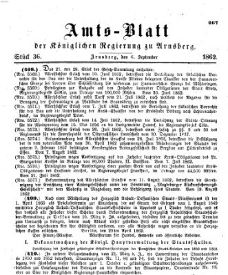 Amtsblatt für den Regierungsbezirk Arnsberg Samstag 6. September 1862