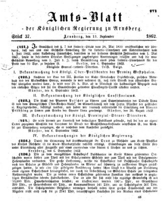 Amtsblatt für den Regierungsbezirk Arnsberg Samstag 13. September 1862