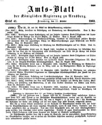 Amtsblatt für den Regierungsbezirk Arnsberg Samstag 11. Oktober 1862