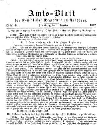 Amtsblatt für den Regierungsbezirk Arnsberg Samstag 1. November 1862