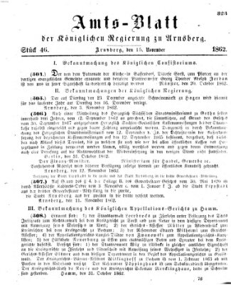 Amtsblatt für den Regierungsbezirk Arnsberg Samstag 15. November 1862