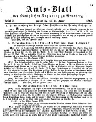 Amtsblatt für den Regierungsbezirk Arnsberg Samstag 31. Januar 1863