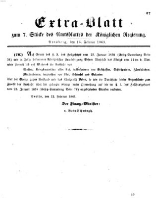 Amtsblatt für den Regierungsbezirk Arnsberg Montag 16. Februar 1863