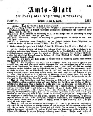 Amtsblatt für den Regierungsbezirk Arnsberg Samstag 1. August 1863