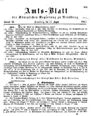 Amtsblatt für den Regierungsbezirk Arnsberg Samstag 15. August 1863