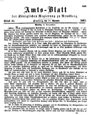 Amtsblatt für den Regierungsbezirk Arnsberg Samstag 14. November 1863