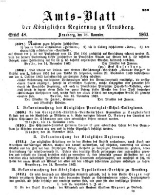 Amtsblatt für den Regierungsbezirk Arnsberg Samstag 28. November 1863