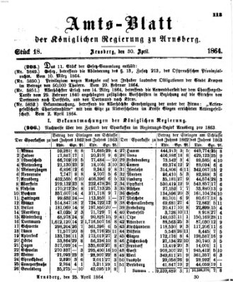 Amtsblatt für den Regierungsbezirk Arnsberg Samstag 30. April 1864