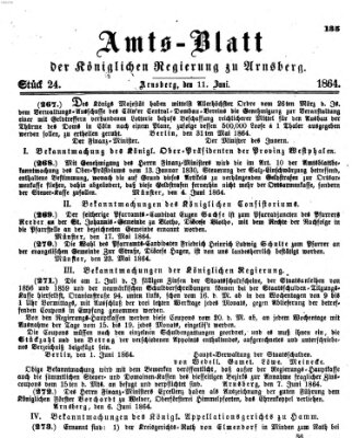 Amtsblatt für den Regierungsbezirk Arnsberg Samstag 11. Juni 1864
