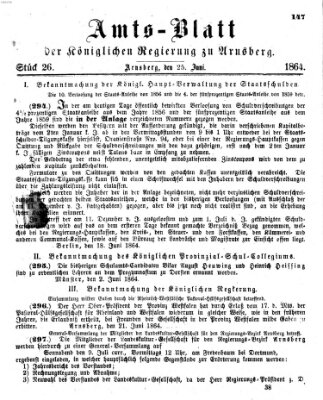 Amtsblatt für den Regierungsbezirk Arnsberg Samstag 25. Juni 1864