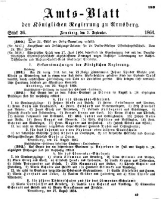 Amtsblatt für den Regierungsbezirk Arnsberg Samstag 3. September 1864