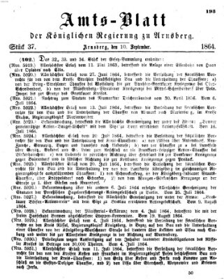 Amtsblatt für den Regierungsbezirk Arnsberg Samstag 10. September 1864