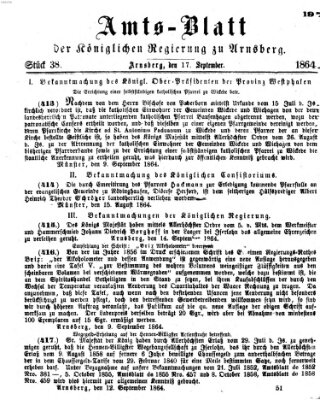 Amtsblatt für den Regierungsbezirk Arnsberg Samstag 17. September 1864