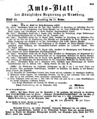 Amtsblatt für den Regierungsbezirk Arnsberg Samstag 15. Oktober 1864