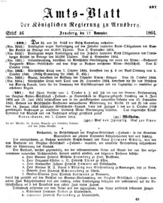 Amtsblatt für den Regierungsbezirk Arnsberg Samstag 12. November 1864