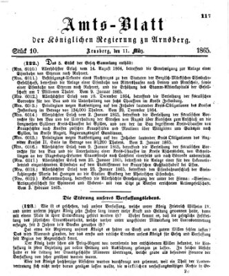 Amtsblatt für den Regierungsbezirk Arnsberg Samstag 11. März 1865