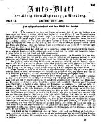 Amtsblatt für den Regierungsbezirk Arnsberg Samstag 8. April 1865