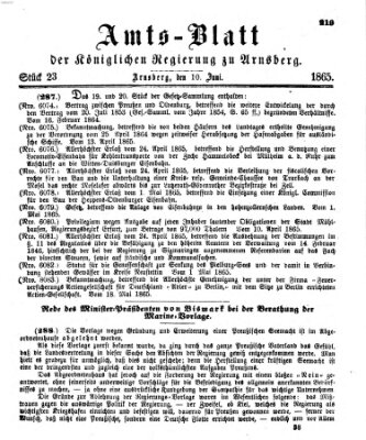 Amtsblatt für den Regierungsbezirk Arnsberg Samstag 10. Juni 1865