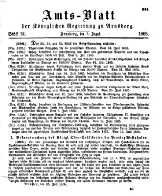 Amtsblatt für den Regierungsbezirk Arnsberg Samstag 5. August 1865