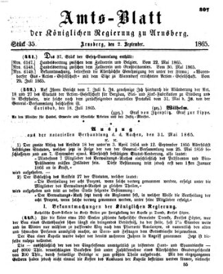 Amtsblatt für den Regierungsbezirk Arnsberg Samstag 2. September 1865