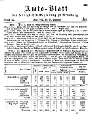 Amtsblatt für den Regierungsbezirk Arnsberg Samstag 16. September 1865