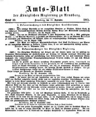 Amtsblatt für den Regierungsbezirk Arnsberg Samstag 30. September 1865