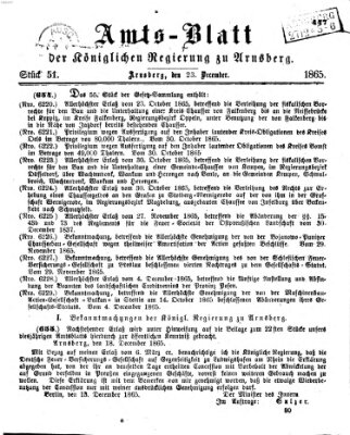 Amtsblatt für den Regierungsbezirk Arnsberg Samstag 23. Dezember 1865