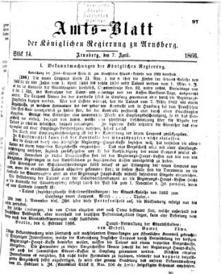 Amtsblatt für den Regierungsbezirk Arnsberg Samstag 7. April 1866