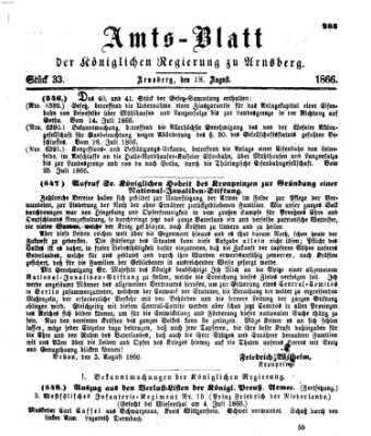 Amtsblatt für den Regierungsbezirk Arnsberg Samstag 18. August 1866