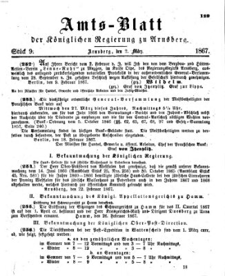 Amtsblatt für den Regierungsbezirk Arnsberg Samstag 2. März 1867