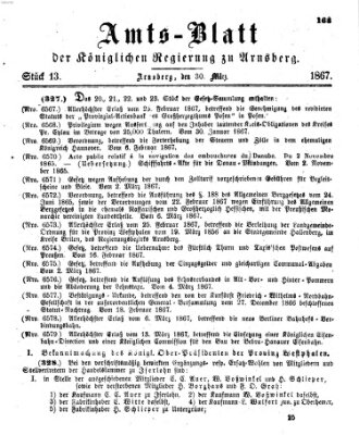 Amtsblatt für den Regierungsbezirk Arnsberg Samstag 30. März 1867