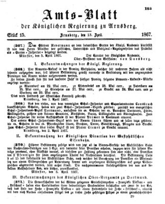 Amtsblatt für den Regierungsbezirk Arnsberg Samstag 13. April 1867