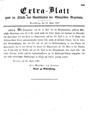 Amtsblatt für den Regierungsbezirk Arnsberg Dienstag 23. April 1867