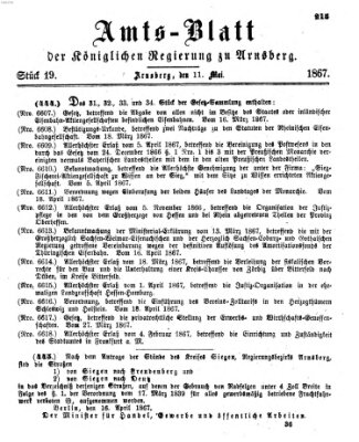 Amtsblatt für den Regierungsbezirk Arnsberg Samstag 11. Mai 1867